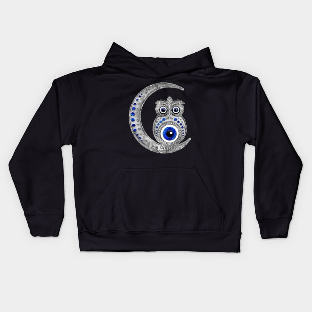 Evil Eye Amulet - Owl on the moon Kids Hoodie by Nartissima